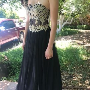 Black and Gold strapless formal dress